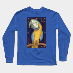 Cute African Blue & Gold Macaw with tapestry background Long Sleeve T-Shirt